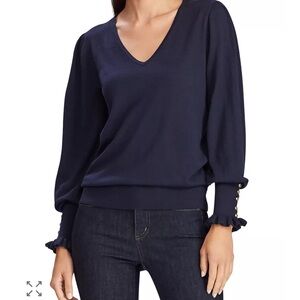 Ralph Lauren Black V-Neck  Sweater with Gold Button Accents